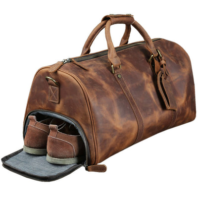 Horse leather Travel Bag Large-Capacity Handbag Men's Business Travel Luggage Bag Retro Diagonal Large Bag (Color : A, Size : 50 * 25 * 25cm)