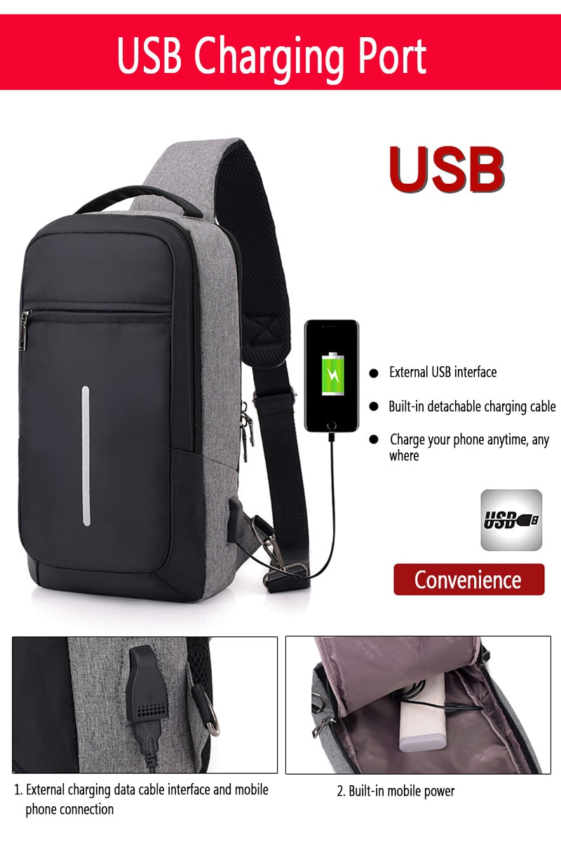 Anti-theft USB charging chest bag with you