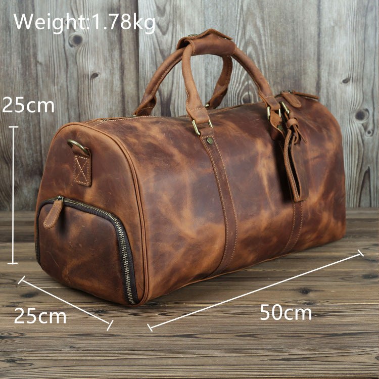 Horse leather Travel Bag Large-Capacity Handbag Men's Business Travel Luggage Bag Retro Diagonal Large Bag (Color : A, Size : 50 * 25 * 25cm)