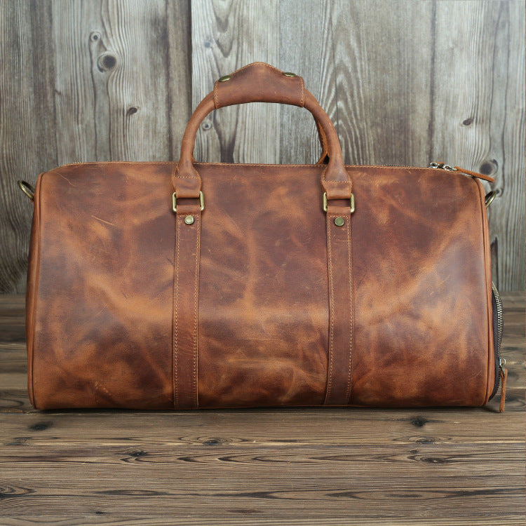 Horse leather Travel Bag Large-Capacity Handbag Men's Business Travel Luggage Bag Retro Diagonal Large Bag (Color : A, Size : 50 * 25 * 25cm)