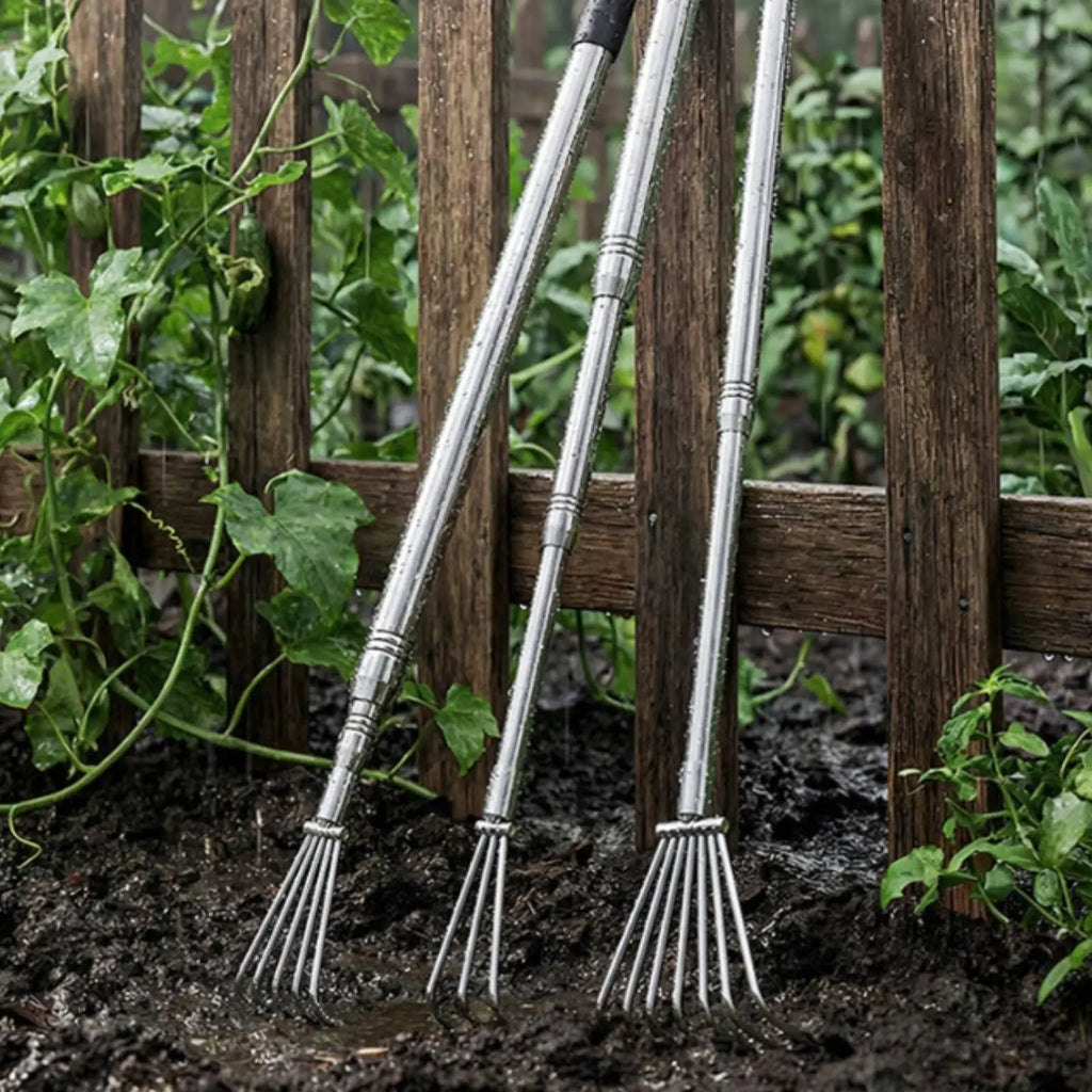 Telescopic Claw Rake Multifunctional Hand Cultivator Rake Rust Resistant Stainless Steel Cultivator for Gardeners, Beachcombers