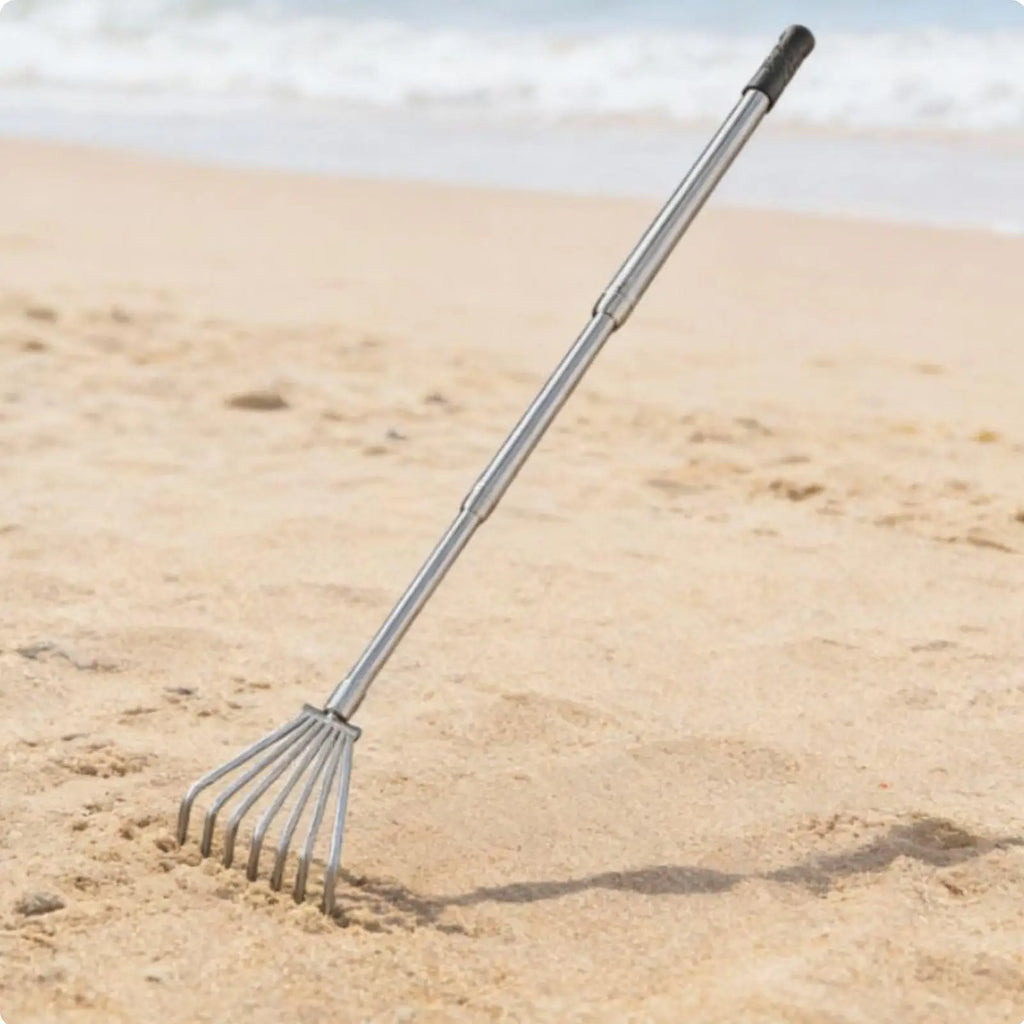 Telescopic Claw Rake Multifunctional Hand Cultivator Rake Rust Resistant Stainless Steel Cultivator for Gardeners, Beachcombers