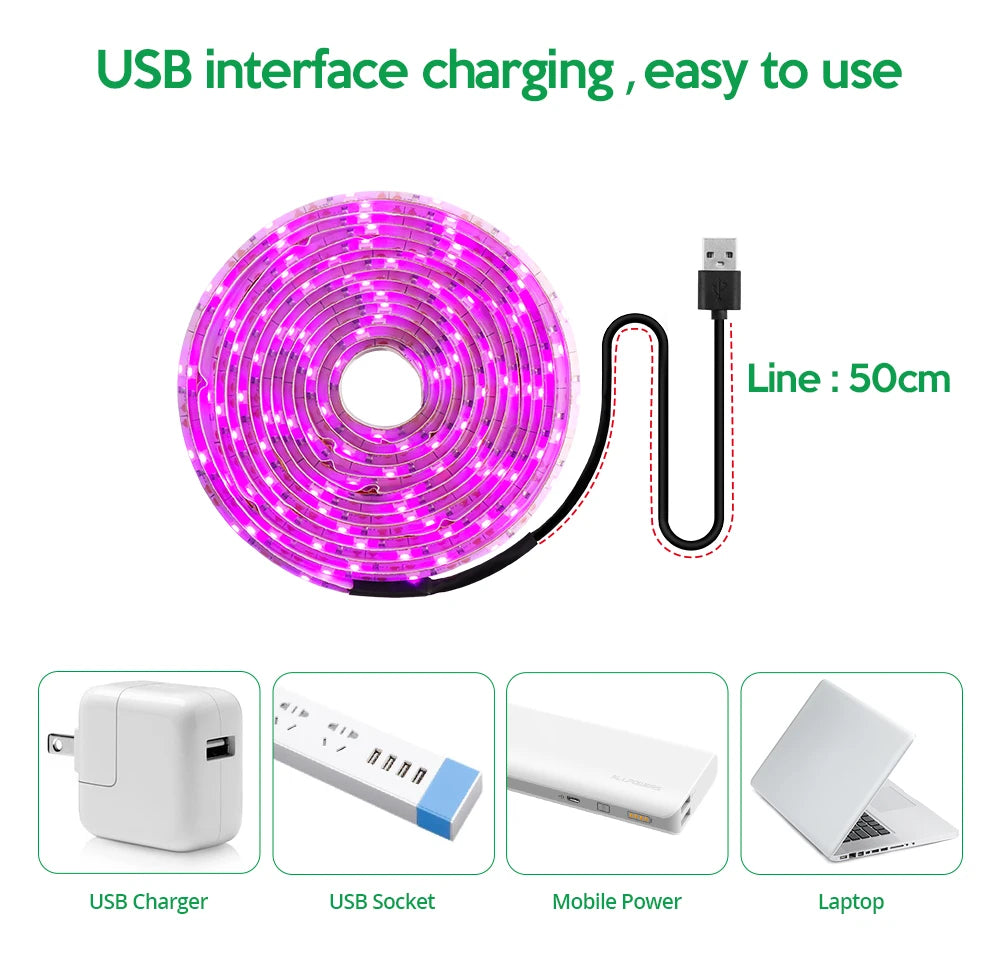 LED Grow Light Full Spectrum 5V USB Grow Light Strip 2835 LED Phyto Lamps For Plants Greenhouse Hydroponic Growing Lamp 1M 2M 3M