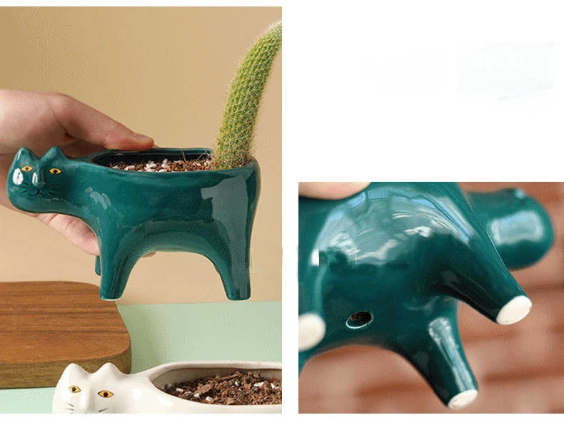Cute Cat Ceramic Garden Flower Pot Animal Image Cactus Plants Planter Succulent Plant Container Tabletop Ornaments Decoration