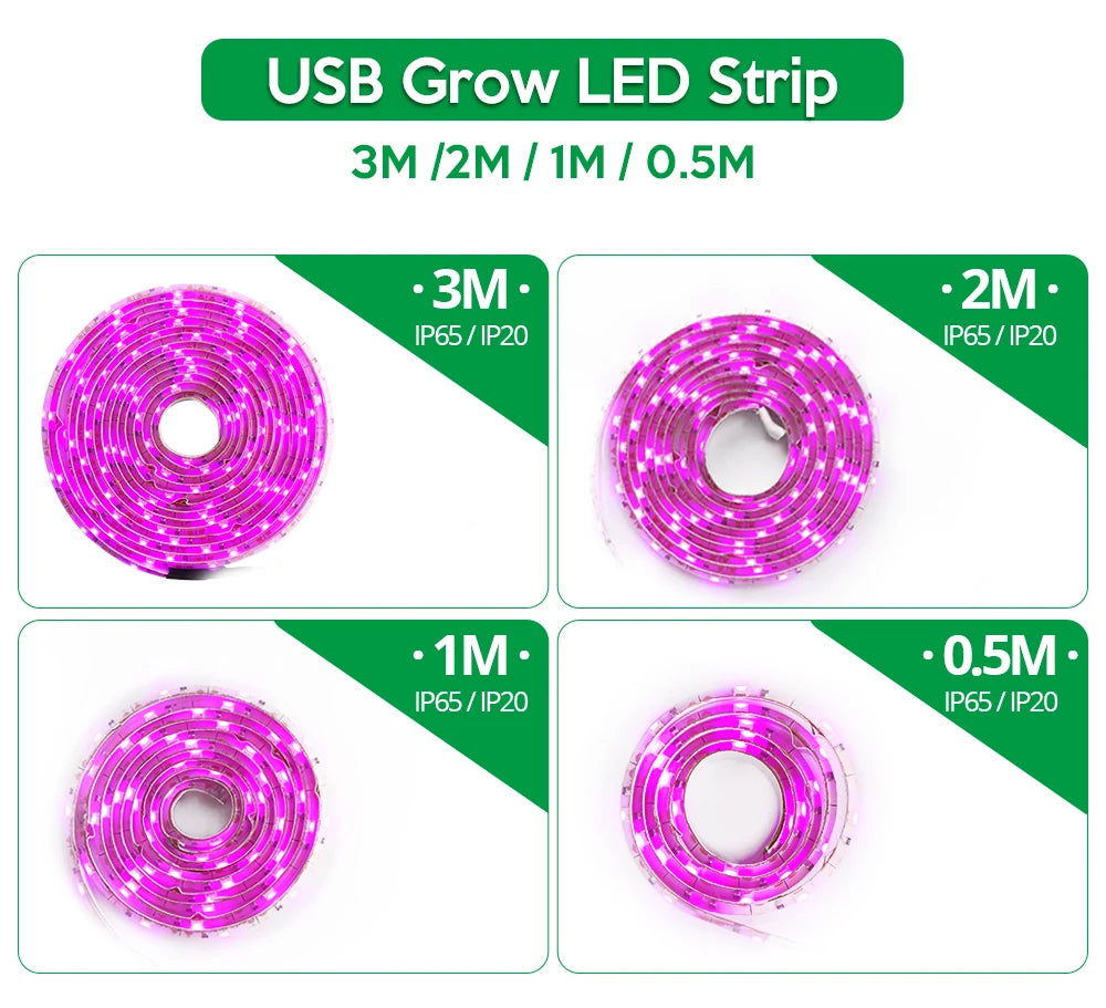 LED Grow Light Full Spectrum 5V USB Grow Light Strip 2835 LED Phyto Lamps For Plants Greenhouse Hydroponic Growing Lamp 1M 2M 3M
