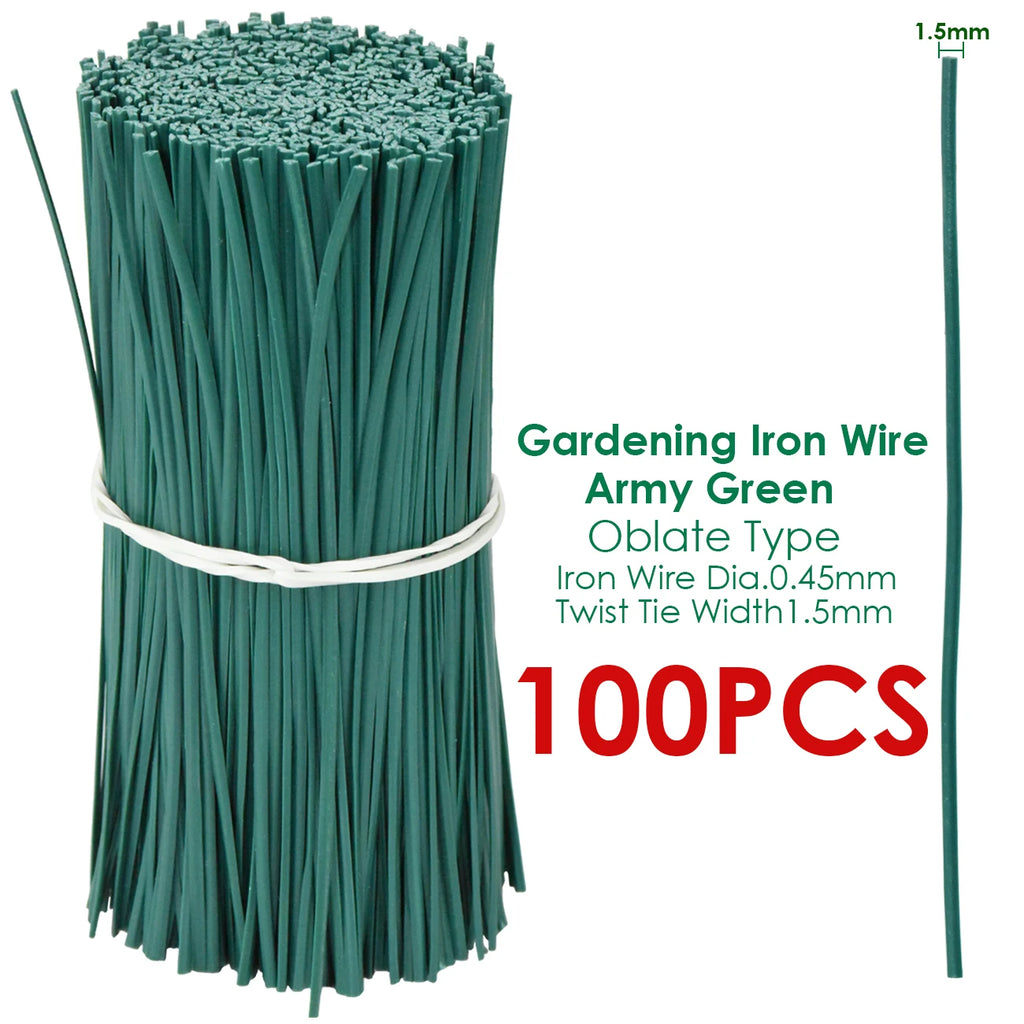 100PCS Oblate Gardening Cable Ties Reusable Iron Wire Twist Tie for Flower Plant Multifunction Climbing Vines Coated Fix Strings