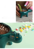 Cute Cat Ceramic Garden Flower Pot Animal Image Cactus Plants Planter Succulent Plant Container Tabletop Ornaments Decoration