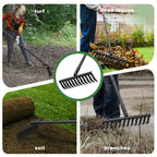 Garden Thatch Rake with 60 Inch Adjustable Long Handle,17 Inch Wide Heavy Duty Metal Bow Rakes for Gardening, Lawn Leveling