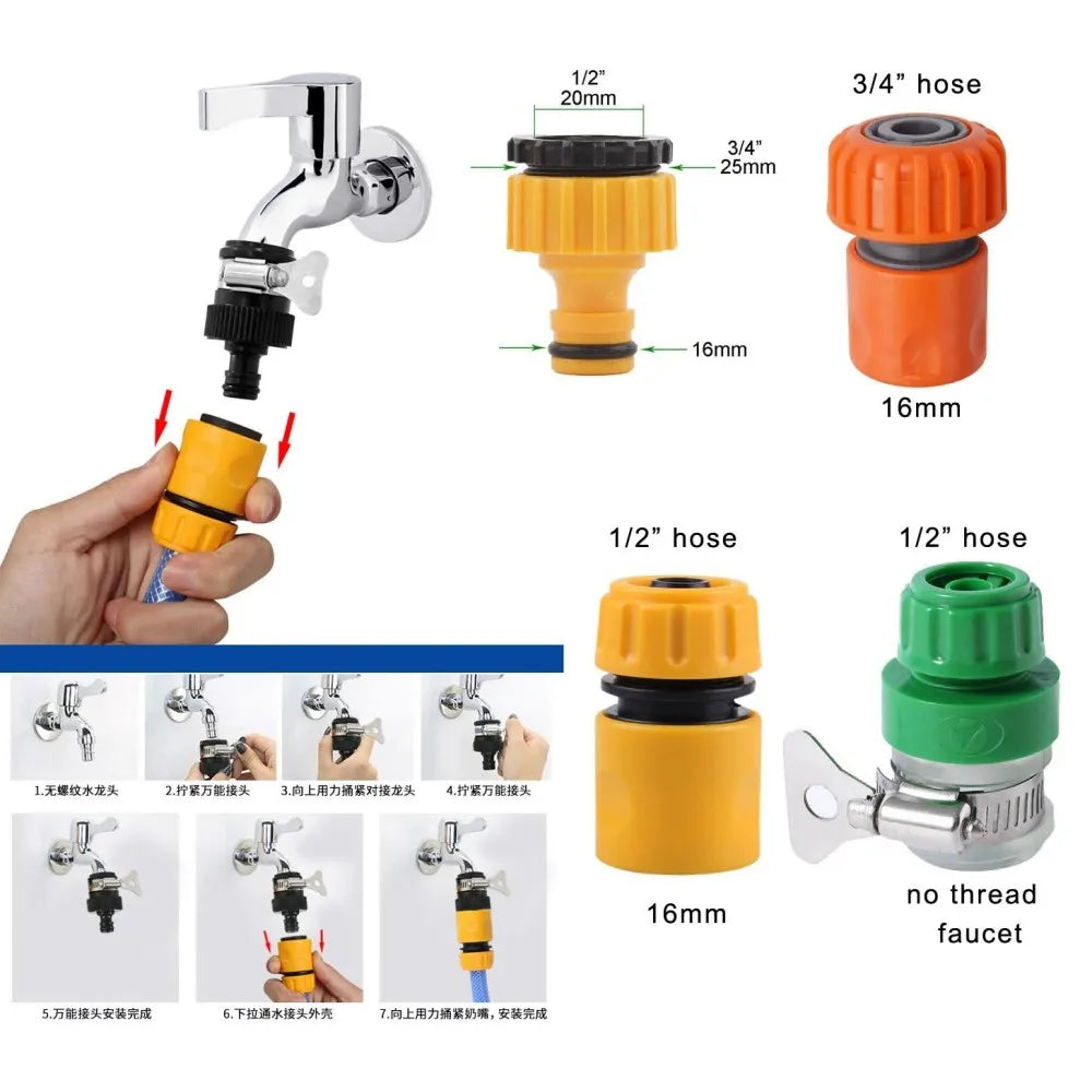 Garden Hose Quick Connector 1/2'' 3/4" Garden Water Pipe Car Wash Gun Joint Watering Pipe Fittings Pipe Connector Accessories