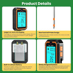 PH Meter Earth Plant Soil Meter with Value/Temperature/Humidity/Light Tester Dual Probes for Gardening Farm Lawn Agriculture