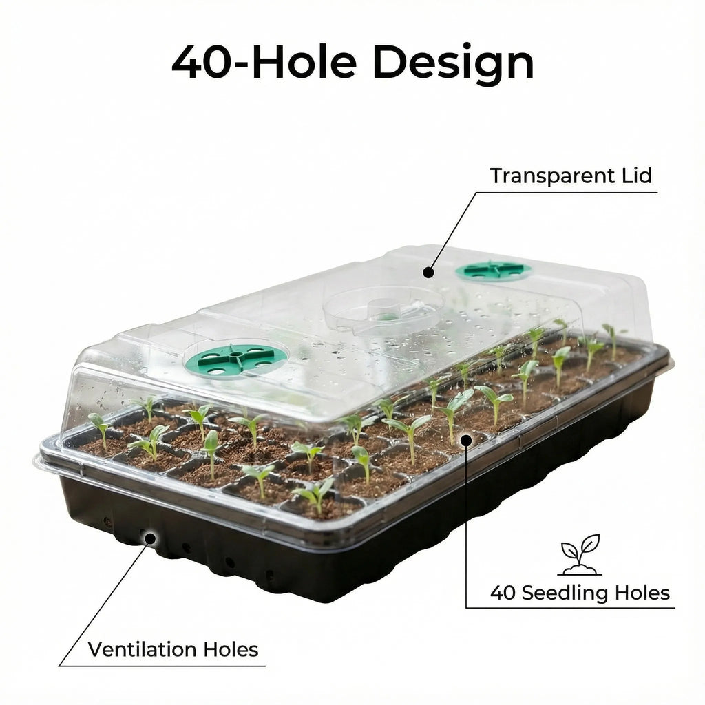 12/40 Holes Seed Starter Tray Seedling Plant Trays with Humidity Vented Domes Bases Seed Starting Indoor Gardening Greenhouse