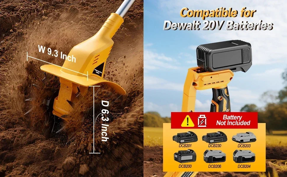 WirelessTiller Electric Cultivator Garden Rotavator Soil Plough Weeder Machine for  Patch Garden Tool Compatible With Dewalt