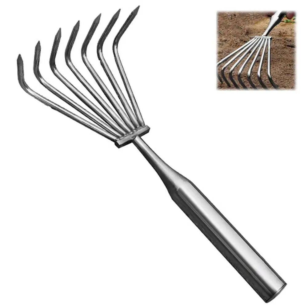 Garden Stainless Steel Hand Rake Manual Integrated Small Leaf Rakes Gardening Tool Multi-Claw Soil Rake For Planting Vegetable