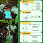 PH Meter Earth Plant Soil Meter with Value/Temperature/Humidity/Light Tester Dual Probes for Gardening Farm Lawn Agriculture
