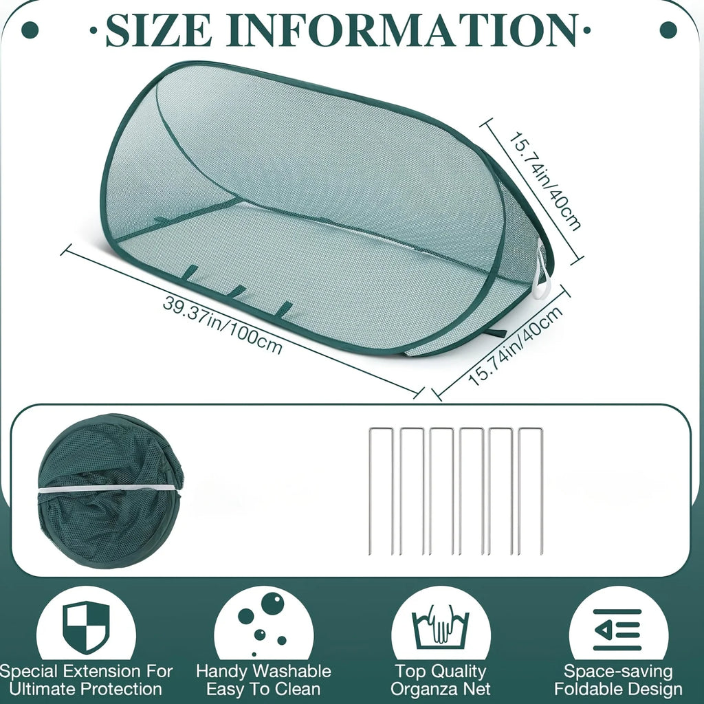 9Pcs Pop Up Plant Protector Cover Kit With 1 Plant Guard Cover 8 Ground Stakes Bird Insect Proof Net For Vegetable Fruit Flower