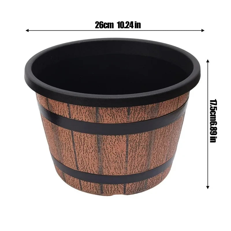 Imitation Wood Flower Pot Plastic Barrel Planter Retro Wooden Barrel Planters Garden Pots for Soil Planting Flowers Bonsai Pots