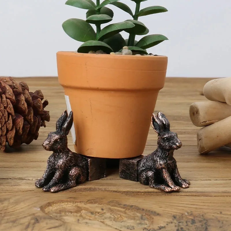 3Pcs Flower Pot Feet Stand Animal Shape Cat Dog Rabbit Plant Pots Risers Pad Outdoor Garden Resin Pot Foot Plant Bonsai Holders