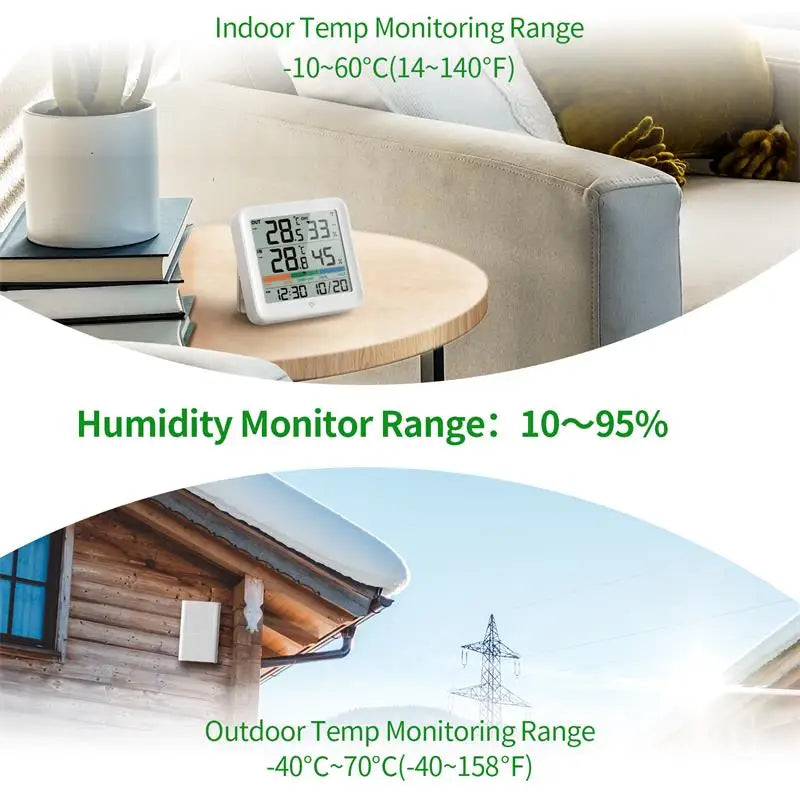 Wireless Indoor Outdoor Thermometer Hygrometer Digital Temperature Humidity Monitor With Remote Sensor Home Weather Station