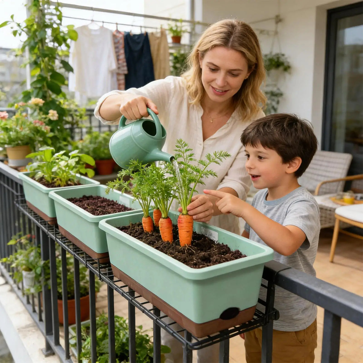 Self Watering Plant Pot Vegetables Container with Base Drainage Hole And Absorbent Rope Rectangular Flower Pots for Vegetable