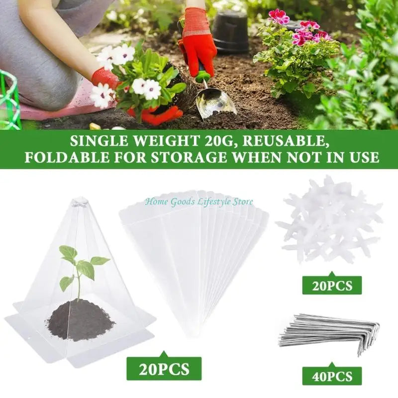 E74E 20pcs Clear Plastic Plant Protectors for Seedling Defense Sun Frosts Snail Bird