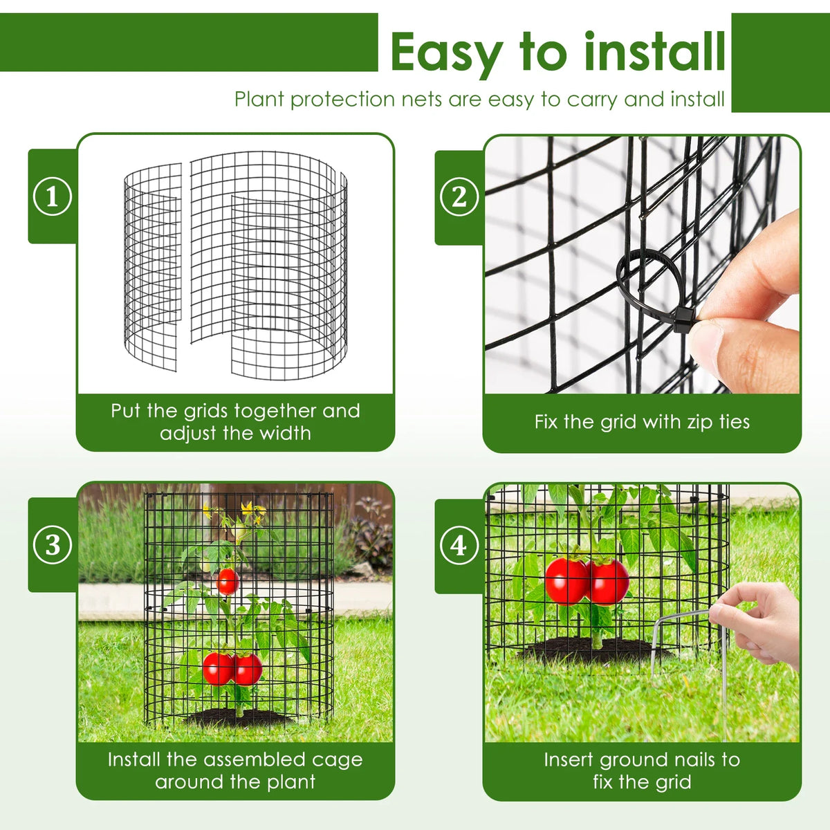 15Pcs Plants Protector Cages 35x35cm Mesh Plants Cage Covers with Ties and Pegs Rustproof Plants Cloche Garden Accessories
