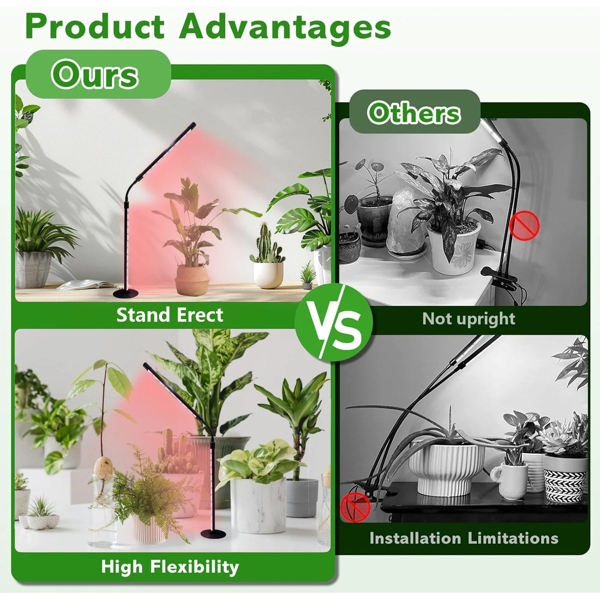 LED Grow Light for Indoor Plants, Adjustable Gooseneck Plant Lamp with Full Spectrum Beads, Strong Beam, Timer and Dimmable Mode
