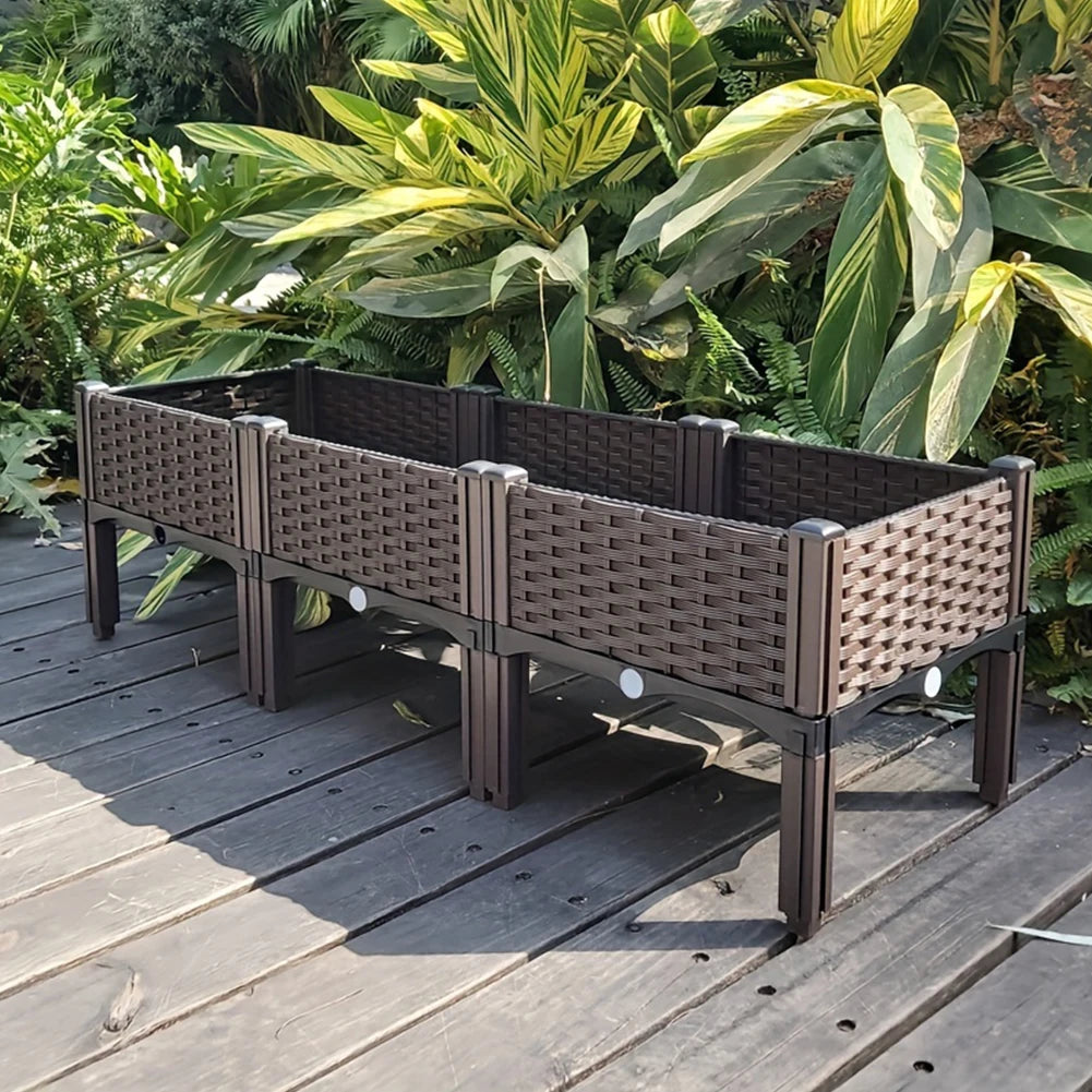Elevated Raised Garden Bed with Legs Plastic Planter Box with Drainage Holes for Flowers Herbs Gardening Balcony Vegetable Pot