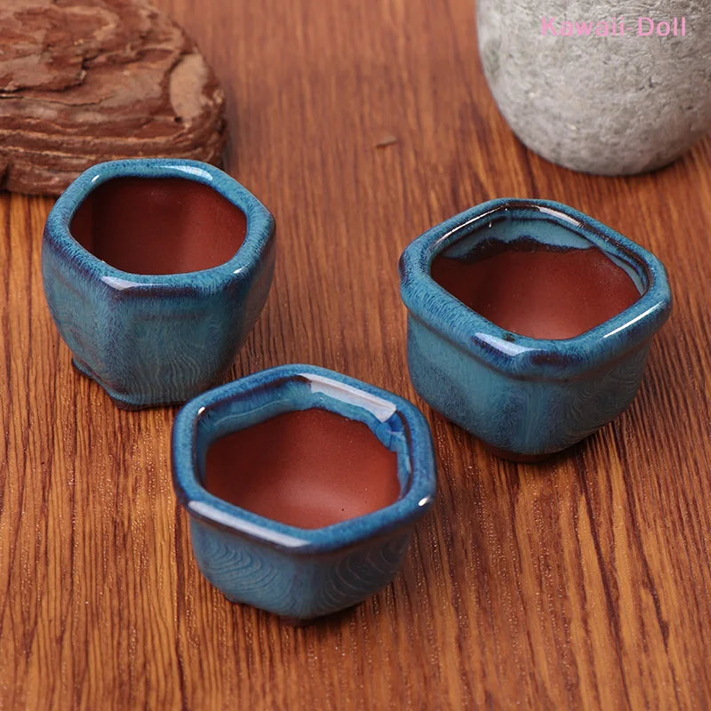 Dollhouse Mini Plant Pots Flower Pot With Holes Bonsai Flowerpot Purple Sand Craft Chinese Style Plant Pot Planter Garden Decor