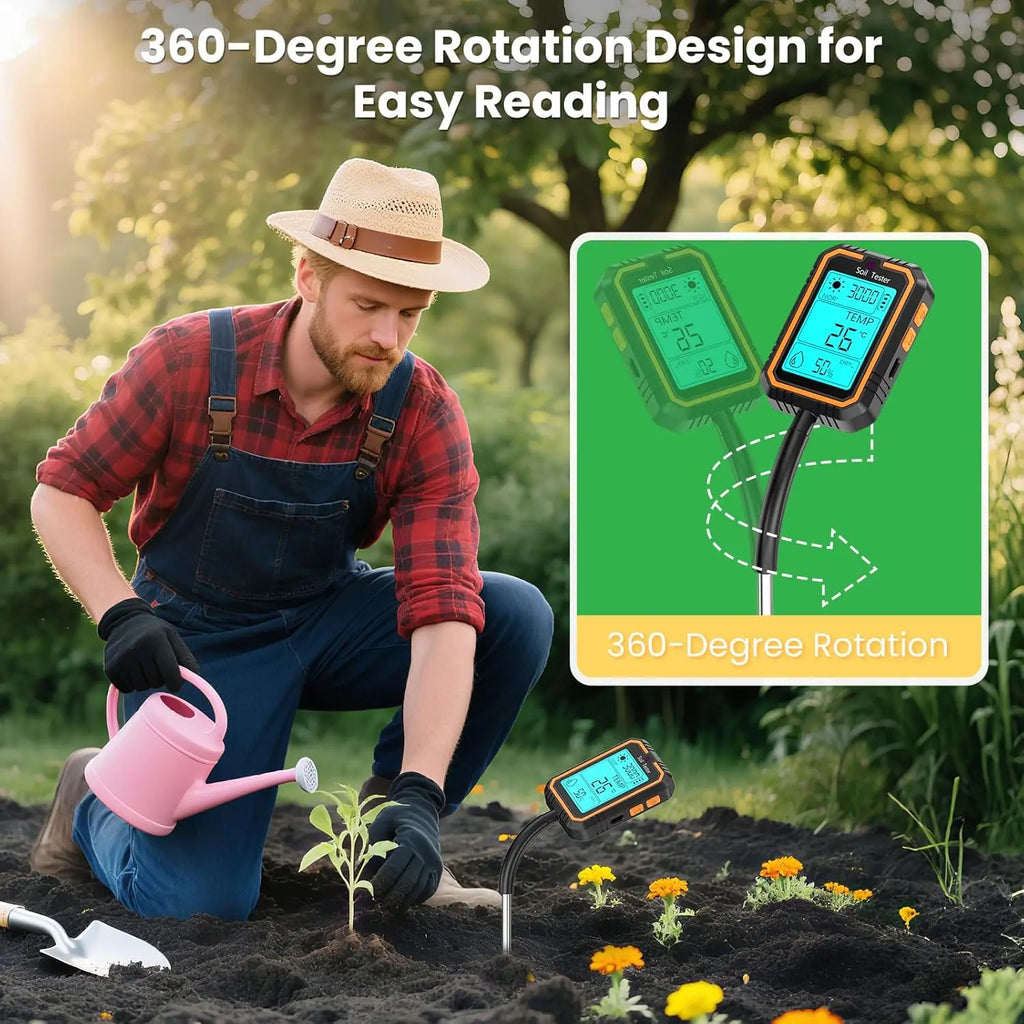 PH Meter Earth Plant Soil Meter with Value/Temperature/Humidity/Light Tester Dual Probes for Gardening Farm Lawn Agriculture