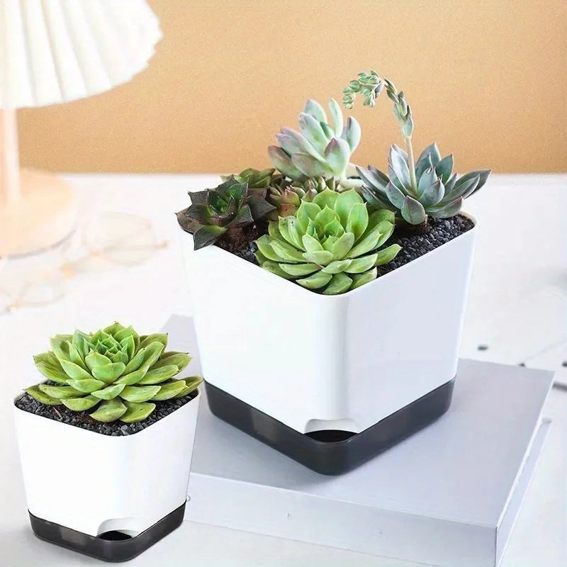 5Pcs Plant Pots, Self Watering Flower Pots Indoor Outdoor, Self Watering Planters with Drainage Hole & Clear Saucer Reservoir