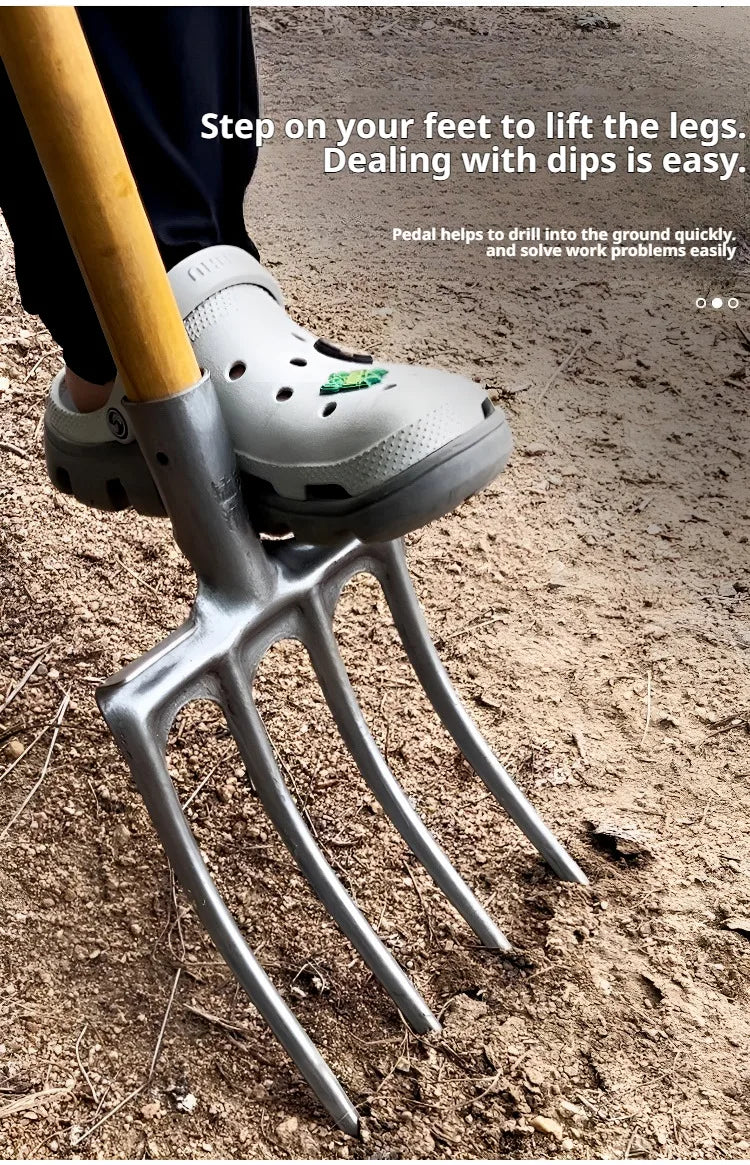 Agricultural Loose Soil Fork Fourtooth Manganese steel farming tools loosening and clearing Manual Garden Soil Turning Artifact