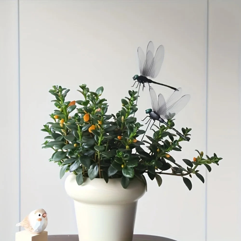 Dragonfly Garden Stakes, 10-Piece Plastic Flower Pot Decorations