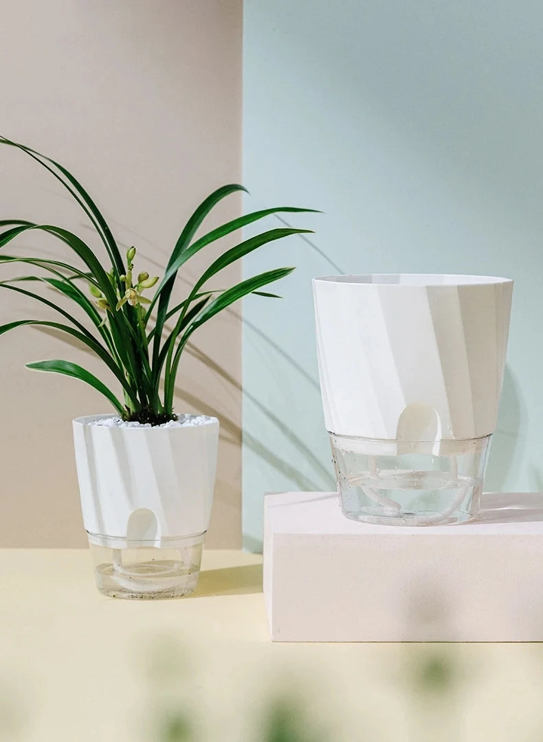 Clear Watering Pot Automatic Watering Planter Lazy Planter pot self Watering Container Lazy Flower Pot White Fully Transparent