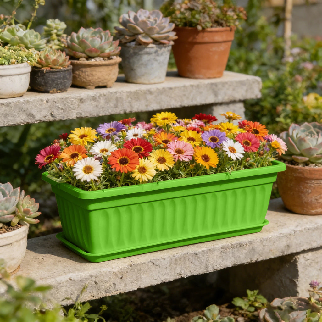 Rectangular Plastic Flower Pot Garden Planter Vegetable Planting Container for Home Patio Balcony Decoration