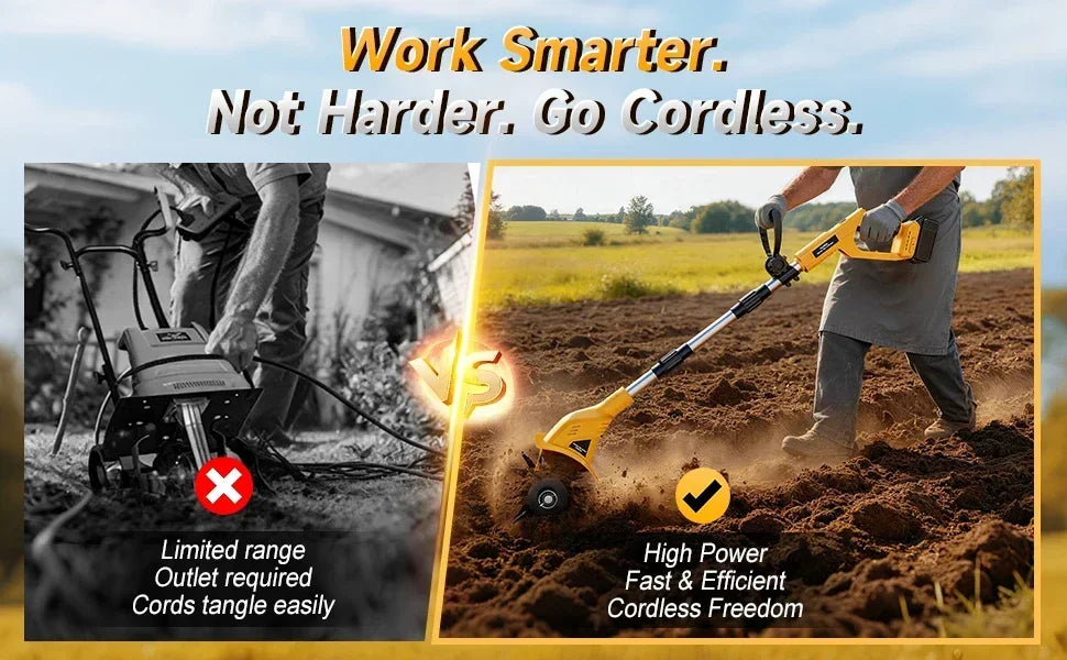 WirelessTiller Electric Cultivator Garden Rotavator Soil Plough Weeder Machine for  Patch Garden Tool Compatible With Dewalt