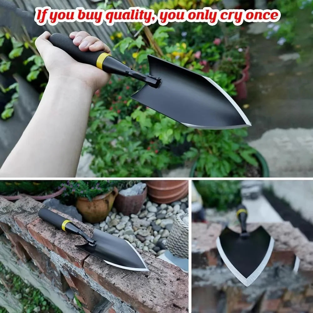 Heavy-Duty Manganese Steel Garden Shovel - Unbendable Garden Trowel with Ergonomic Rubber Handle, Super Hard Soil Digging Tool