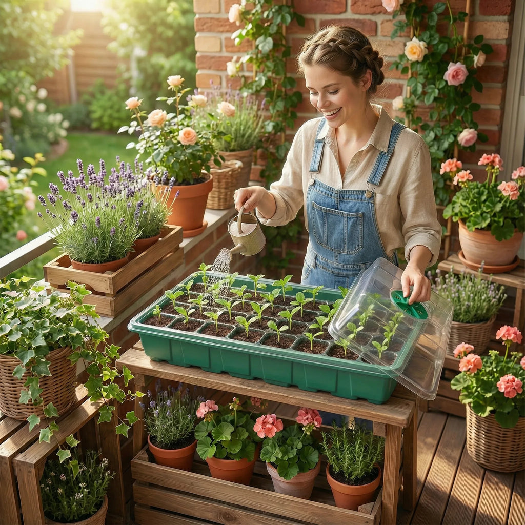 12/40 Holes Seed Starter Tray Seedling Plant Trays with Humidity Vented Domes Bases Seed Starting Indoor Gardening Greenhouse