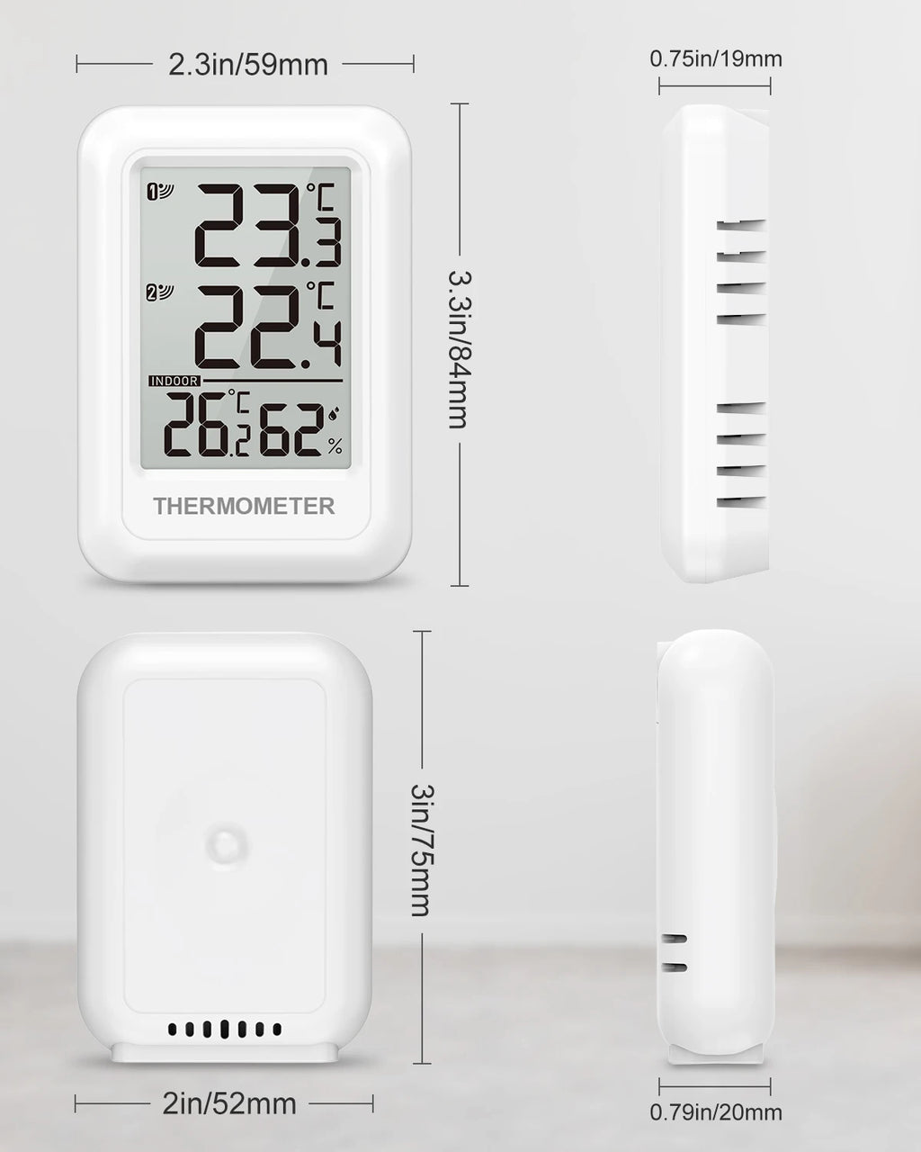 ORIA Outdoor Thermometer Wireless Indoor Hygrometer Digital Room Thermometer with 2 Sensors for Office Home