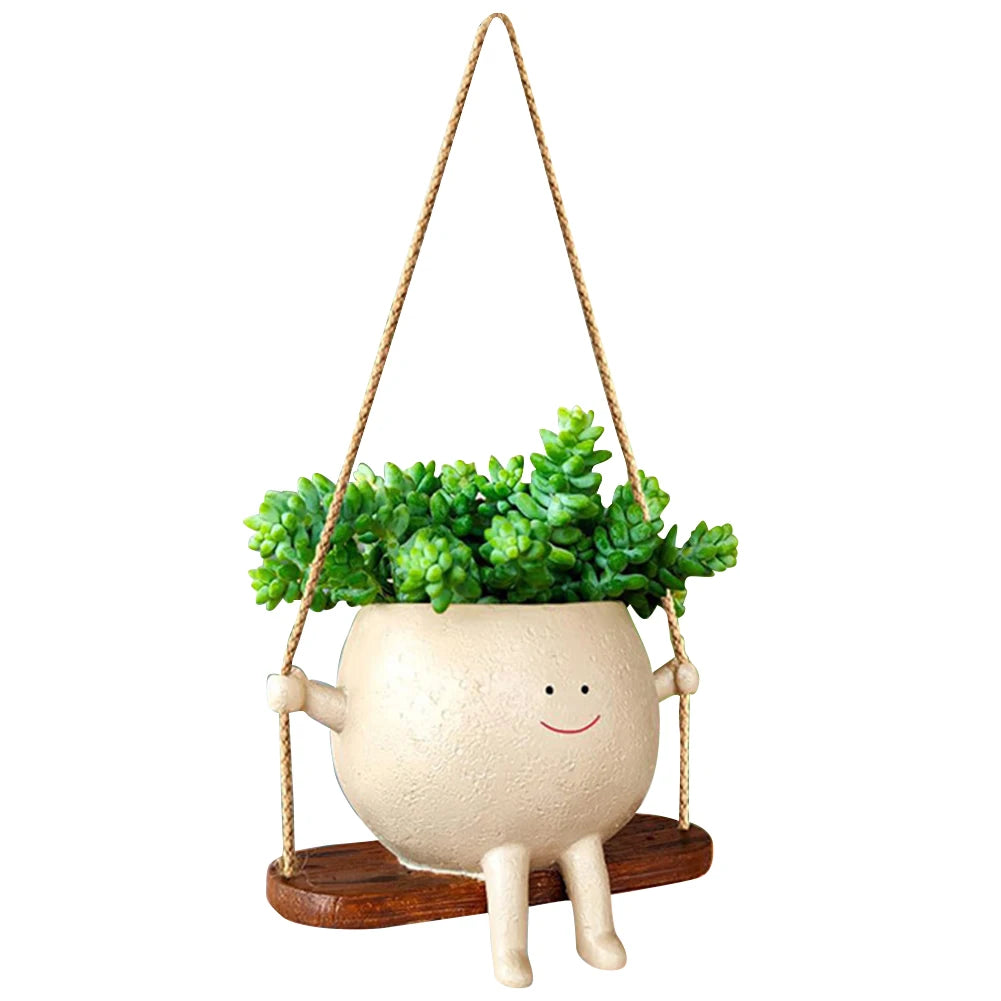 Plant Hanger Baskets Lovely Swing Face Planter Pot Succulent Flower Pots Balcony Wall Hanging Planter Decor Home Garden Supplies