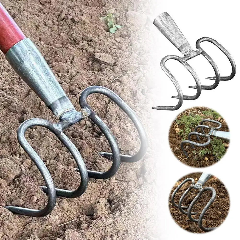 4 Claws Garden Hand Rake Durable Garden Cultivator Fork Head Soil Digging Rake Head Weeding Harvesting Landscaping Tool