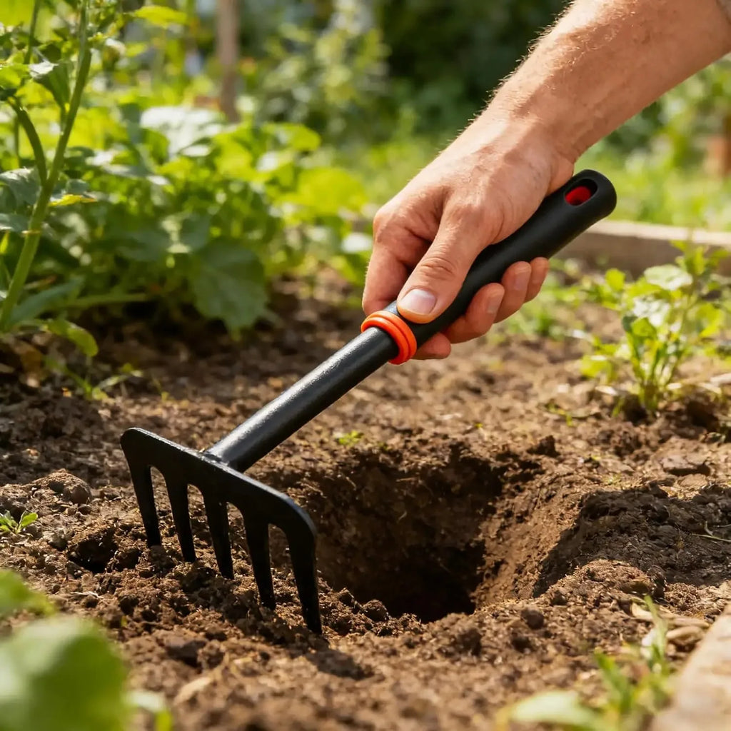 small garden weed rake multi purpose gardening weeding tool for leaves, vegetable plot, backyard and farm planting cultivation