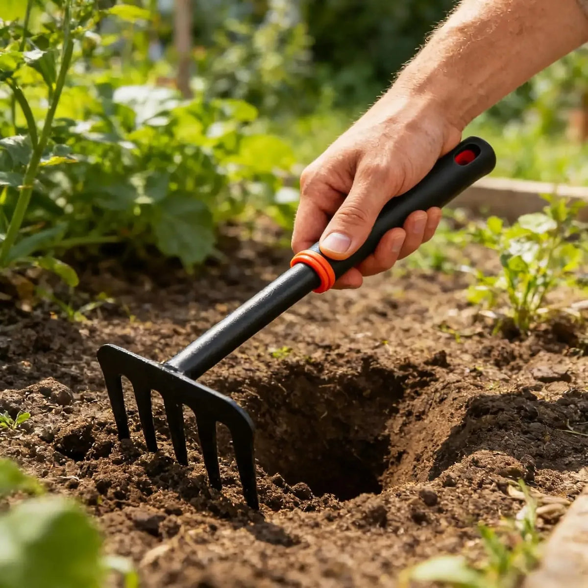 small garden weed rake multi purpose gardening weeding tool for leaves, vegetable plot, backyard and farm planting cultivation
