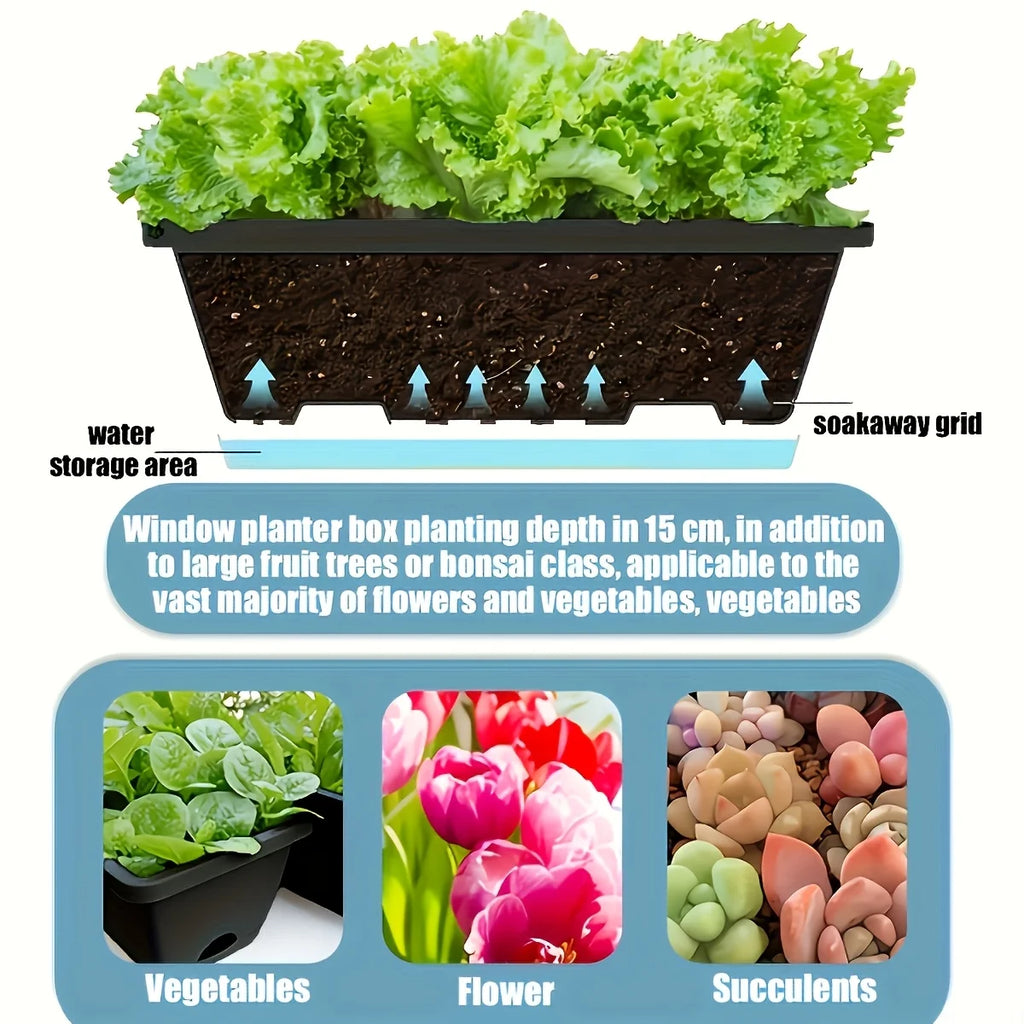 3 Pieces Window Box Planter Rectangle Plant Containers Decors with Drainage Holes Flower Pot Plant Pot for Outdoor Garden Home