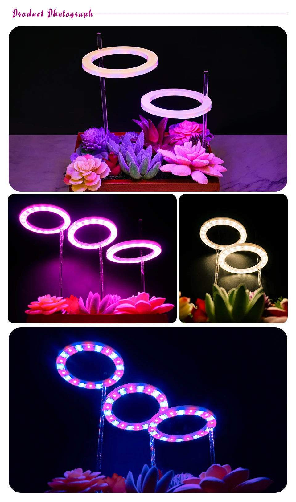 LED Ring Grow Lights Indoor Plants Full Spectrum Height Adjustable Plant Light for Indoor Plants 5V USB Growing Lamp