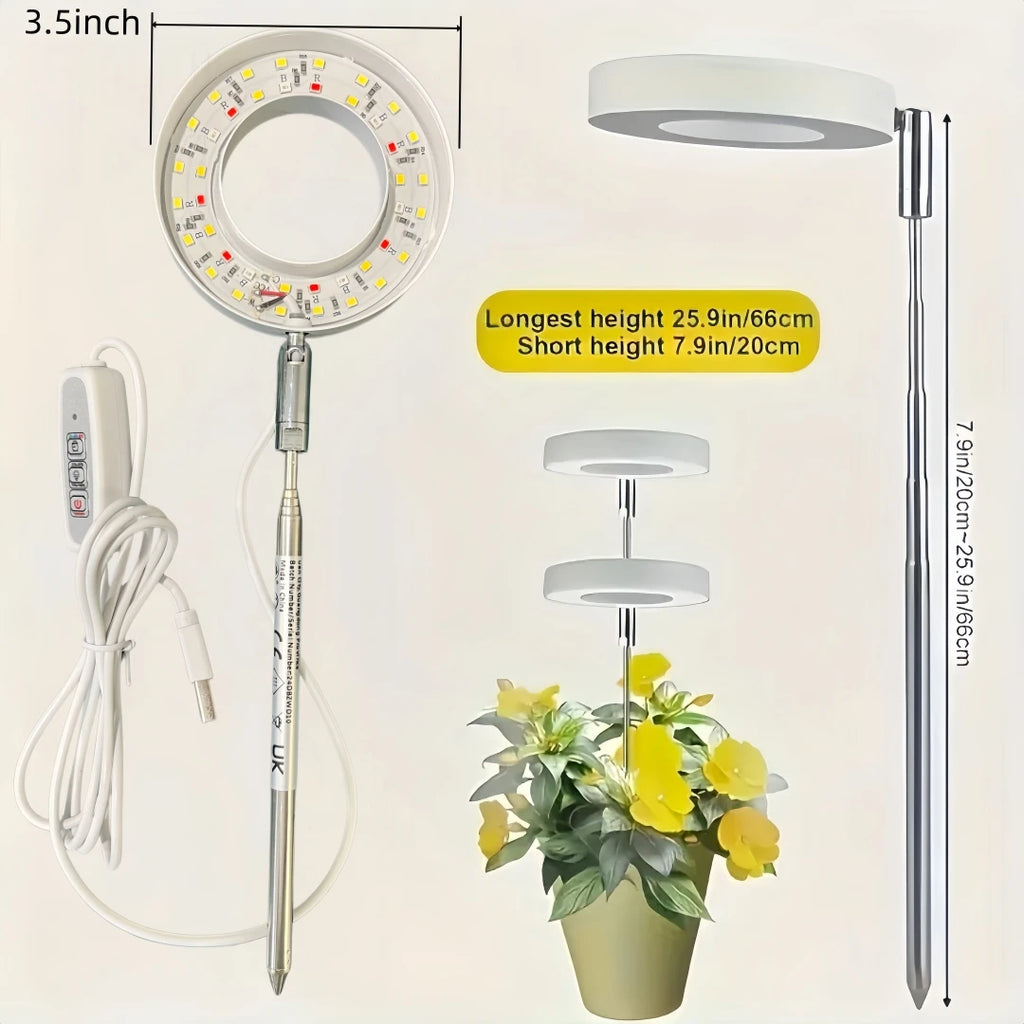 Plant Grow Light,LED Growing Light Full Spectrum for Indoor Plants,Height Adjustable, Automatic Timer, 5V Low Safe Volta