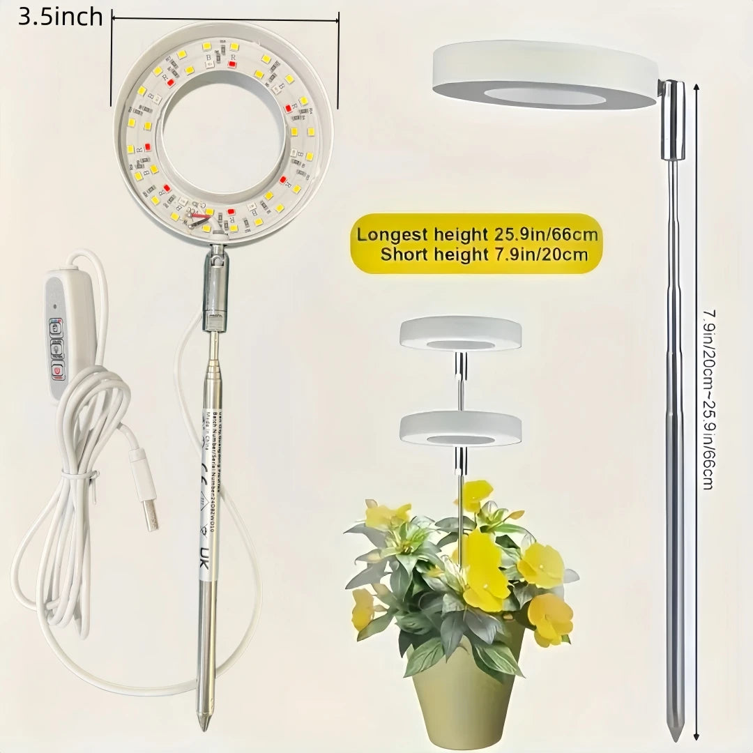 Plant Grow Light,LED Growing Light Full Spectrum for Indoor Plants,Height Adjustable, Automatic Timer, 5V Low Safe Volta