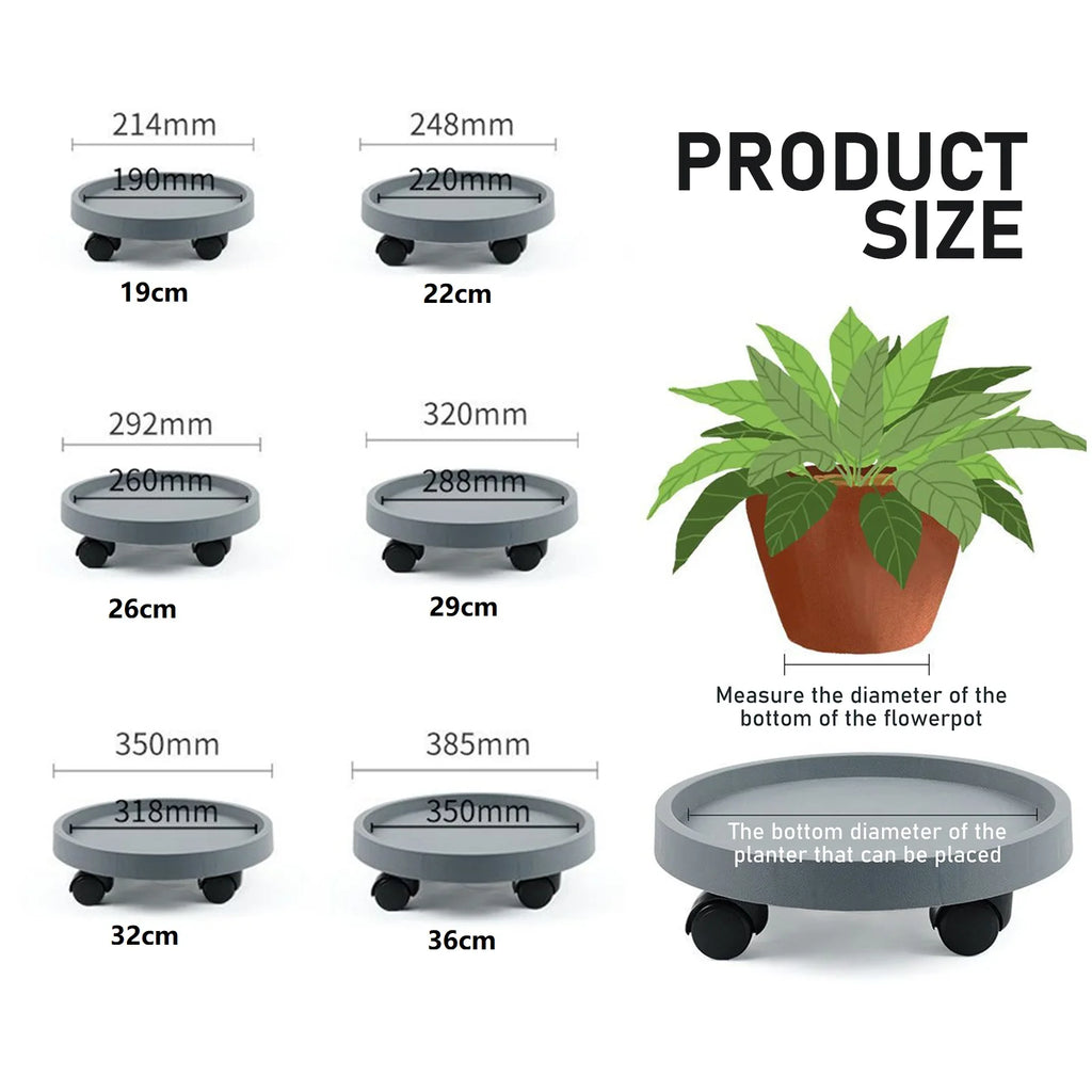Round Movable Planter Tray With Wheels Multi-Purpose Moving Potted Plant Tool For Large Potted Plants Gardening Flower Pot Tray