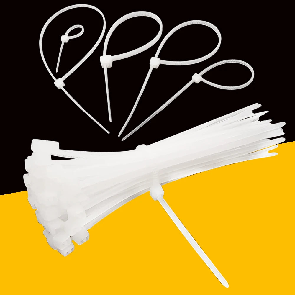 100Pcs 3x80mm 100mm 120mm 150mm 200mm 4x300mm Nylon Plastic Cable Ties Self-Locking Long Wide Extra Large Zip Ties White