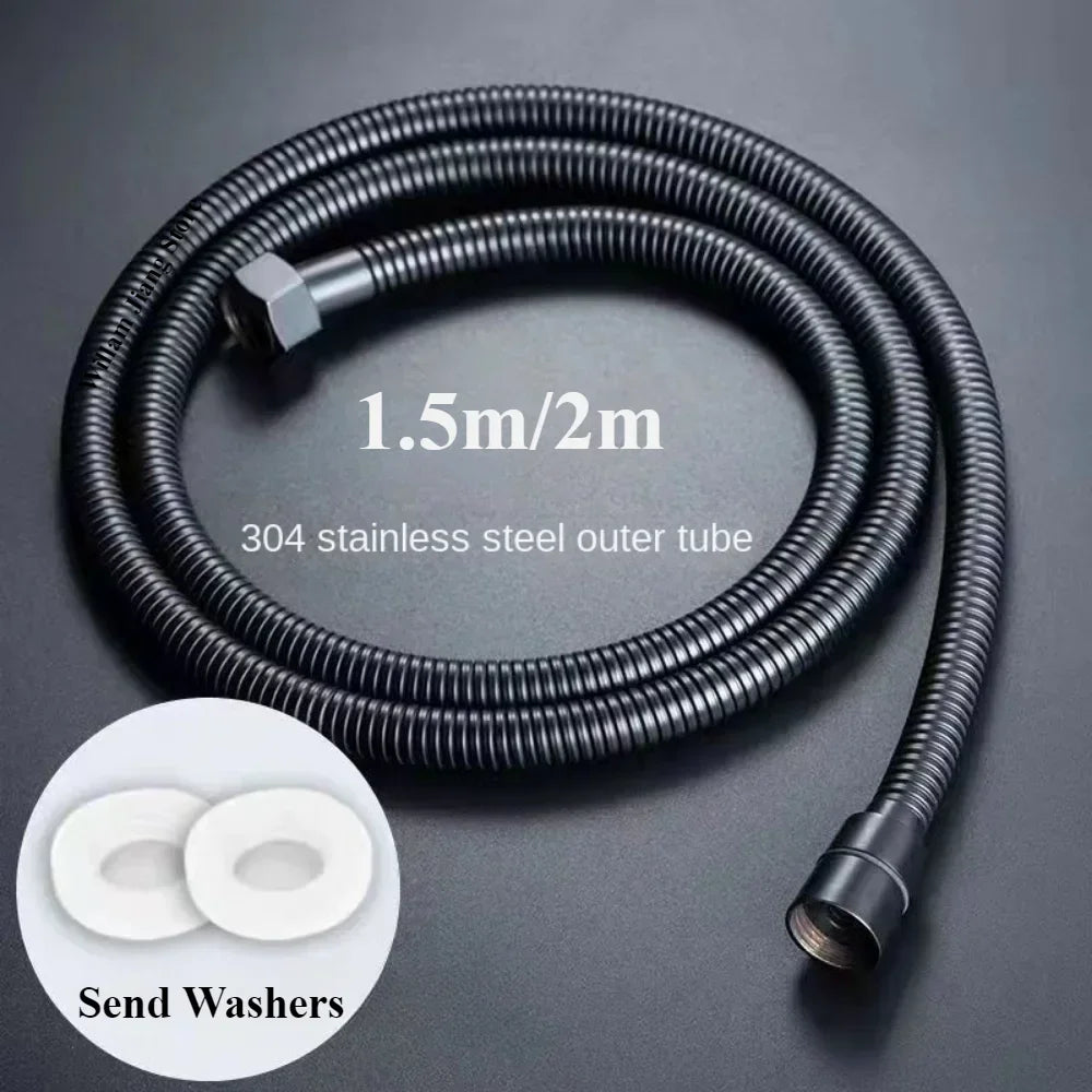 Garden Water Hose Black Pipe 1.5/2M Flexible Pull Extension Pipes Shower Accessories New SUS304 Bathroom Extendable Hoses Home