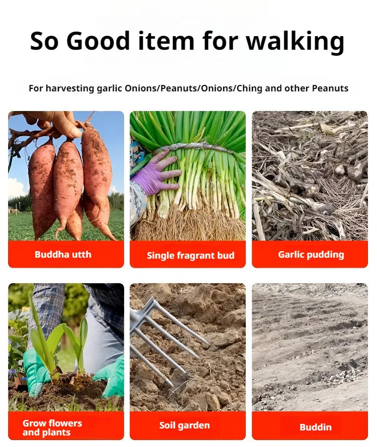 Agricultural Loose Soil Fork Fourtooth Manganese steel farming tools loosening and clearing Manual Garden Soil Turning Artifact